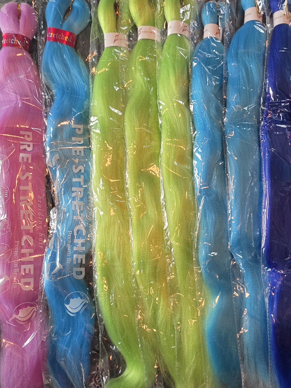 PRE-STRETCHED Synthetic Hair Extensions - Purple, Pink, Lime Green & Aqua Shades